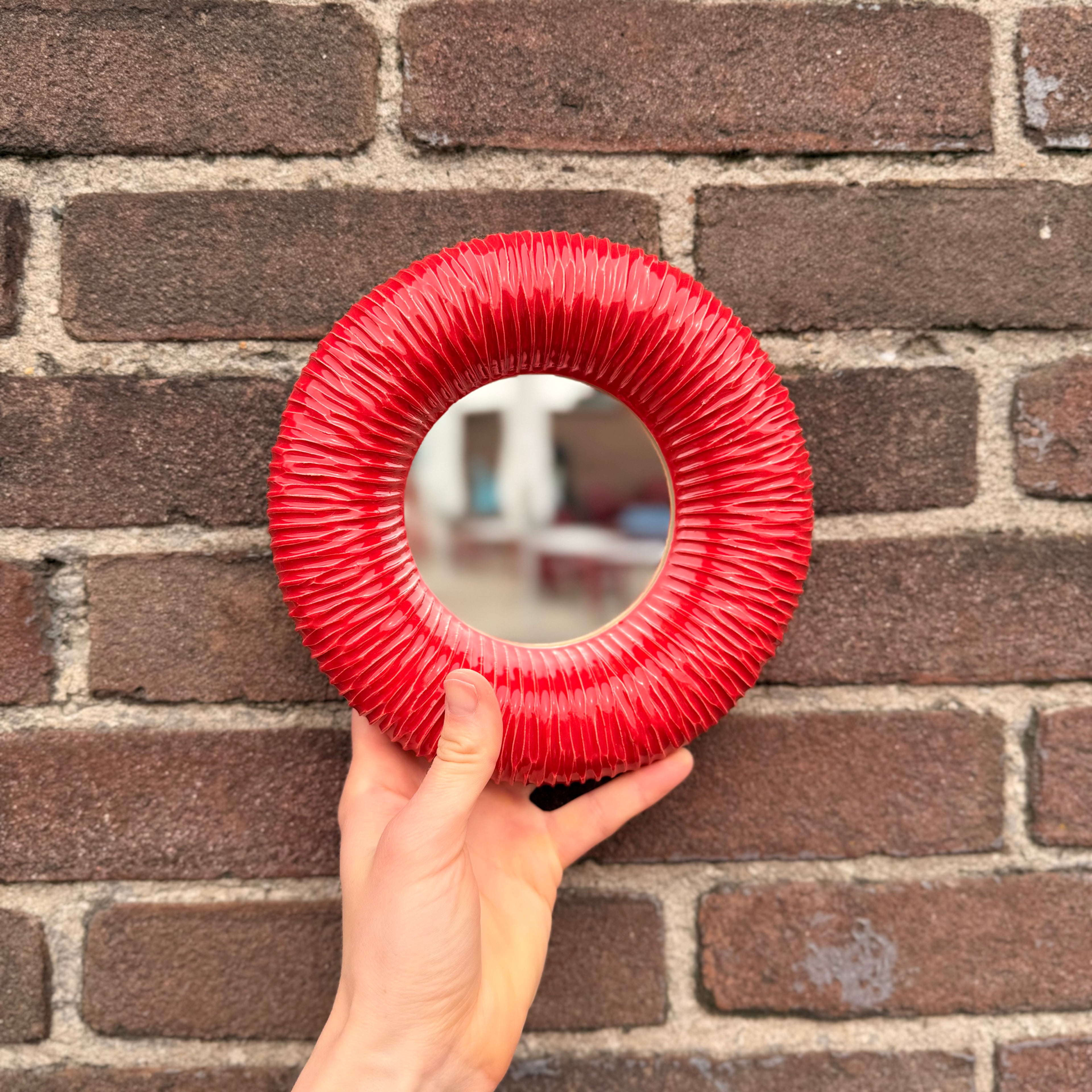 Handmade Ceramic Wall Mirror | Modern Textured Decorative Mirror